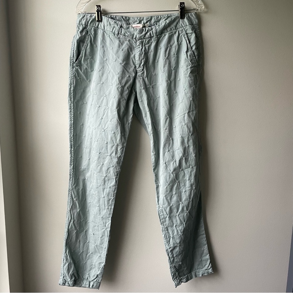 Sundance Mint Colored Flower Embroidered 98% Cotton Women’s Size 8 Pants